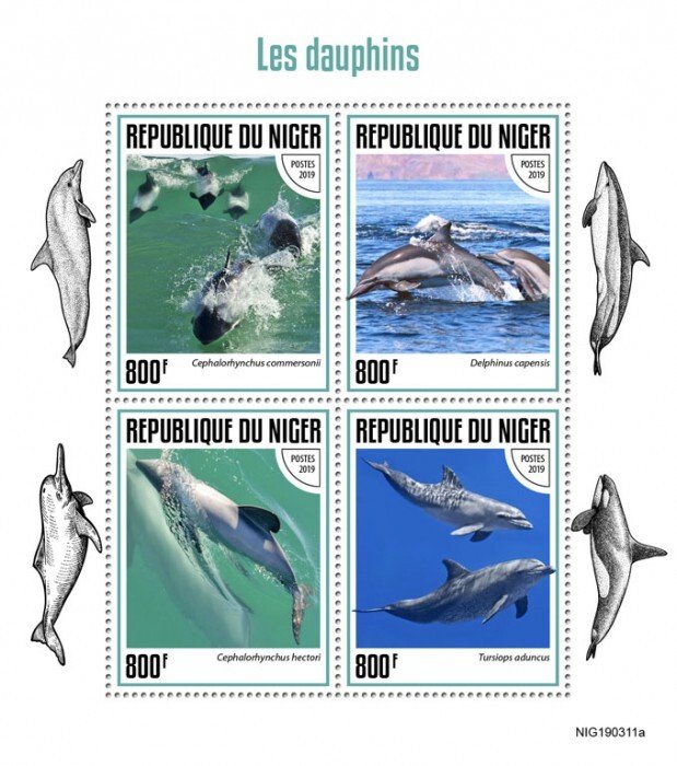 NIGER - 2019 - Dolphins - Perf 4v Sheet - Mint Never Hinged