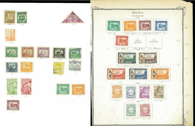 Bolivia 1940-1966 Mint, Used & in Mounts on a Mix of 40+ Printed & Blank Pages