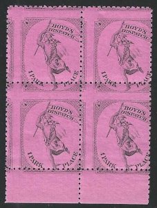 U.S., Boyd' Dispatch, Scott #20L44, Misperfed Block of 4, Mint, Never Hinged