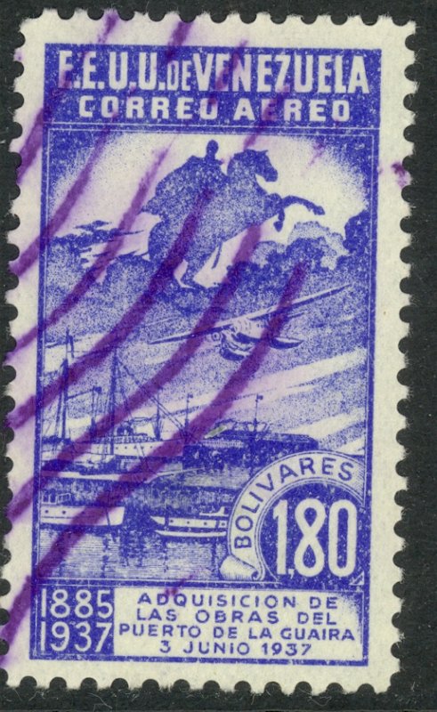 VENEZUELA 1937 1.80b PORT OF LA GUAIRA Airmail Sc C65 VFU