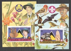 A1128 Imperf St. Lucia Birds Mushrooms Flowers Scouting Boy Scouts 2Bl Mnh