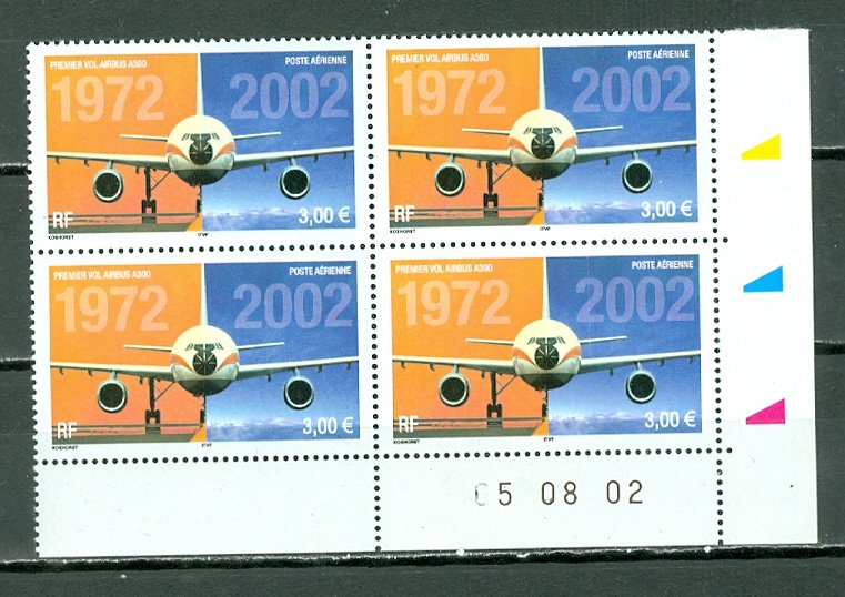 FRANCE 2002  A300 #C64 IMPRINT CORNER BLK...MNH... FACE 12euros