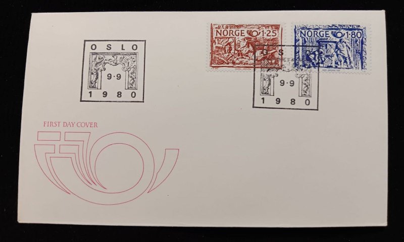 D)1980, NORWAY, FIRST DAY COVER, ISSUE, NORDEN, DECORATIVE ARTS,