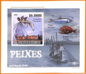 A6619 - SAO TOME & PRINCIPE, Error, 2009, MISSPERF SOUVENIR SHEET: Fishes, Boats