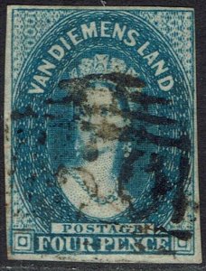 TASMANIA 1855 QV CHALON 4D WMK LARGE STAR IMPERF USED