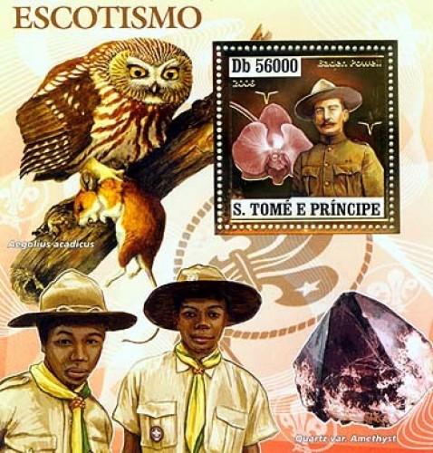 SAO TOME E PRINCIPE 2006 SHEET SCOUTS BADEN POWELL MUSHROOMS OWLS GOLD st6406b