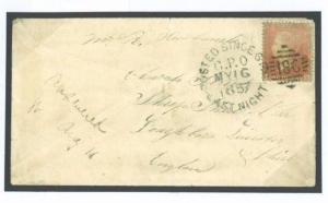 J43b 1857 GB IRELAND Dublin Posted Since Last Night *PSLN6* Duplex 1d Red Cover