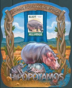 Mozambique 2015 MNH Wild Animals Stamps Hippos Hippopotamus 1v S/S II