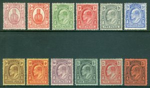 SG 115-126 Turks & Caicos 1909-11 set. ¼d to 3/-. Lightly mounted mint CAT £110