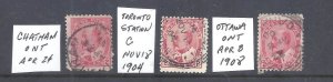 Canada # 90 USED 3 x KEVII SOCKED-ON-NOSE TOWN CANCELS BS27750