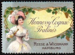 Vintage Germany Poster Stamp Hennessy Cognac Pralines Reese & Wichmann Hamburg