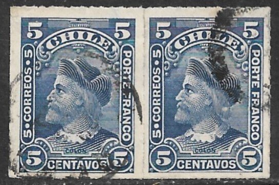 CHILE 1900-01 5c COLUMBUS Type I Portrait Issue PAIR Sc 41 VFU