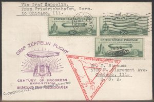 USA 1933 Graf Zeppelin Si241E Century of Progress C18 Cover Chicago Fried 103373