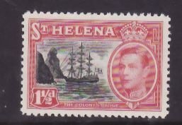 St Helena-Sc#120- id9-unused og NH 1&1/2p Ships-KGVI-1938-40-rainbow effect arou