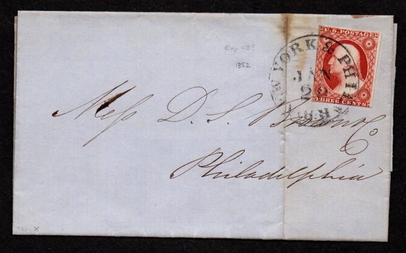 $US Sc#11a experimental orange brown 1852 cover, Amonette Cert., Cv. $700