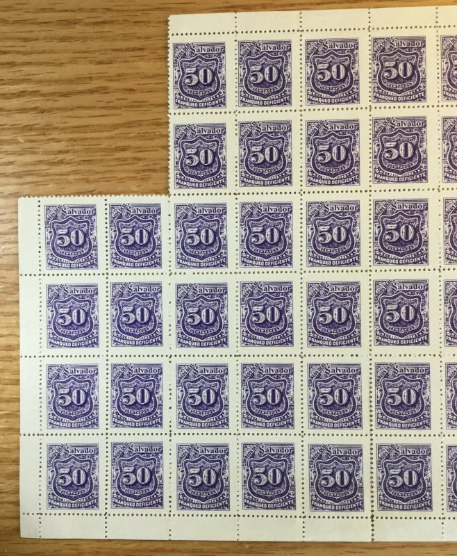 El Salvador Sc# J31 (56), J40 (56) - Mint No Gum Partial Sheets