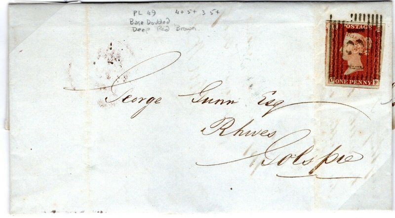 GB 1d Red Imperf Cover Plate 49 Base Doubled Scotland Edinburgh 1845 13a.8 