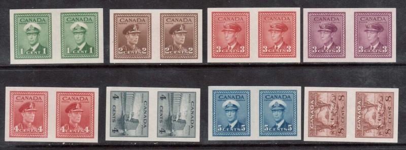 Canada #249d - #256a XF/NH Imperforate Pairs