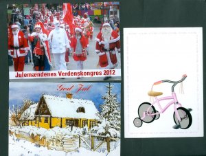 Denmark. 3 Christmas Card With Seal 2006-2008-2011. Used. Santa-Bicycle-House. 
