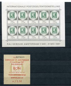 Netherlands 1967 Sheet +Admision ticket to Amsterdam Phil. Exhibition net1012