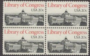 1982 Library of Congress Block Of 4 20c Postage Stamps, Sc# 2004, MNH, OG
