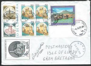 ITALY TO LUNDY 1990 cover - nice franking - arrival cds...................10659B