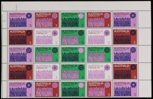 AUSTRALIA 1971 Christmas 7c cream paper block listed varieties. MNH **. cat $195