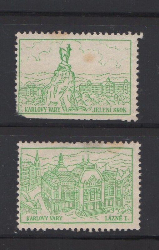 Czech Tourism Advertising Stamps - Karlovy Vary Landmarks, Deer Jump & Spa