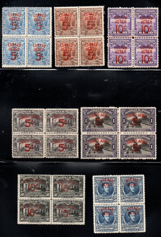 Panama C33-39 Mint hinged. Set Blocks of four