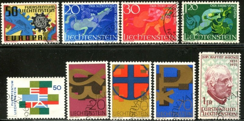 LIECHTENSTEIN Sc#420-3, 425-429 1967 Five Complete Sets Used