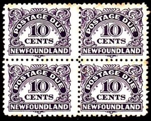 NEWFOUNDLAND 1939-49 POSTAGE DUE 10c perf 10 SG D6 MNH block of 4 - toned..A3616