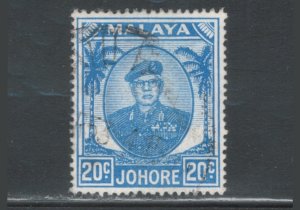 Malaya States - Johore 1952 Sultan Ibrahim 20c Scott # 142 Used