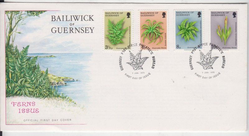 Guernsey 1975 Ferns set of 4, on FDC