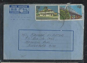 FIJI ISLANDS COVER (P0612B) 1989 1C HOURS_20C BRIDGE FORM AEROGRAM TO SINGAPORE 