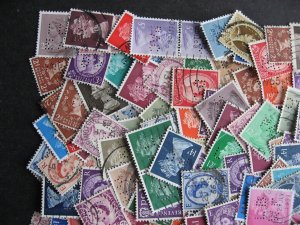 Great Britain QEII era perfins mixture (duplicates, mixed condition) of 200 