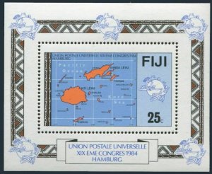 Fiji 513,MNH.Michel 503 Bl.5. UPU-110 Congress,1984.Map.