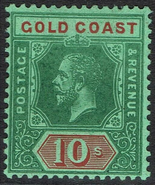 GOLD COAST 1913 KGV 10/- GREEN AND RED ON GREEN WMK MULTI CROWN CA