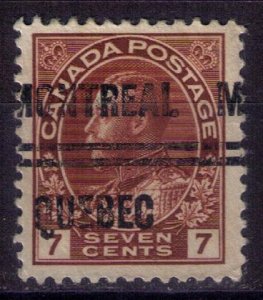 CANADA Sc 114xx Rare Precancel 7c Red Brown  Montreal Quebec F-VF