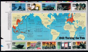 U.S Sc# 2765 a-j / 1993 29¢ 1943: Turning the Tide WWII half sheet MNH CV $7.50