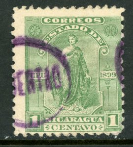 Nicaragua 1899 Seebeck 1¢ Justice Postally Used  B700 ⭐⭐⭐⭐⭐⭐