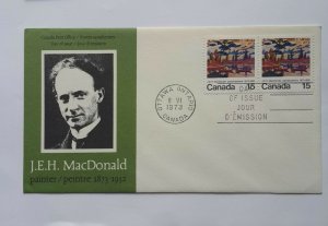 CANADA , FDC, 	J.E.H. MacDonald PAINTER 	1972		BKL OF 2 		15	CENTS