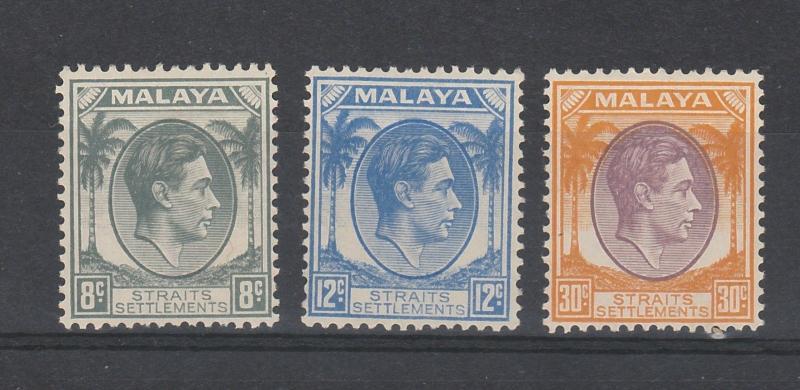 STRAITS SETTLEMENTS 1937 KGVI PALM TREES 8C 12C 30C