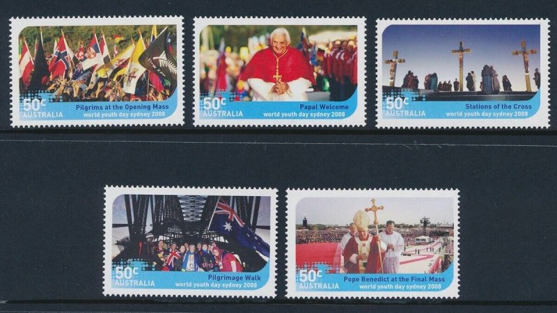Australia: 2008 50c WYD World Youth Day set of 5 MUH** stamps cat $35