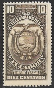 ECUADOR TELEGRAPH STAMPS 1928-45 10c Perf. 14 1/2 Hiscocks No. 82b Unused No Gum