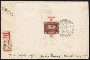 GERMANY 1937 Brown Ribbon M/Sheet on registered cover. Mi Blk 10 cat €700.