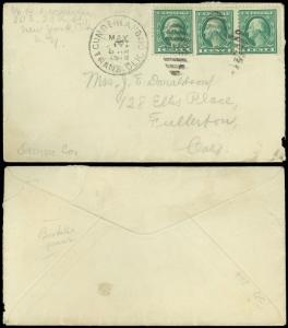 1918 Cumberland MD TRANS. CLK Cds, To Cali, #498e x3 Bklt Pane 2+1 Wash Franklin