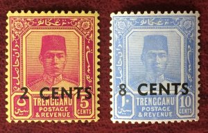 Malaya Trengganu 1941 Sultan Sulaiman 2V with overprints MLH SG#59&60 M4428