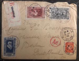 1943 Romainville France Registered Cover To Berlin Germany