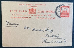 1935 Palestine Postal Stationery Postcard Cover to Leipzig Germany