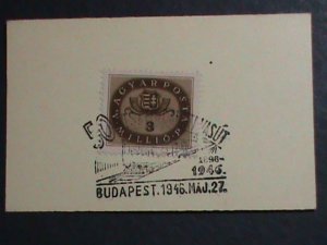 ​HUNGARY-1946- 76 YEARS OLD- STAMP PROOF CARD WITH STAMP-VF-HARD TO FIND